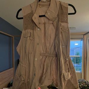 Mauve Army vest with lace and tassel pulls